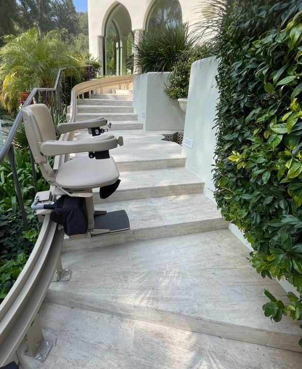 Bruno outdoor curved stairlift in Beverly Hills from Lifeway Mobility