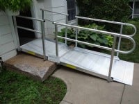 aluminum portable ramp with handrails installed by Lifeway in Collinsville CT