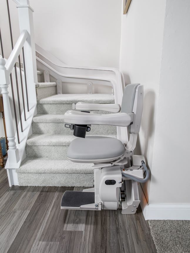 Bruno custom curved rail stair lift built with a 180-degree turn