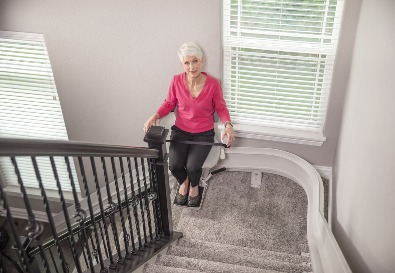 custom curved stair lift in home by Lifeway Mobility