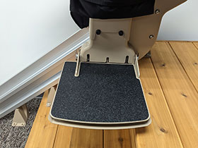 Bruno Elite outdoor stairlift larger footrest option from Lifeway Mobility