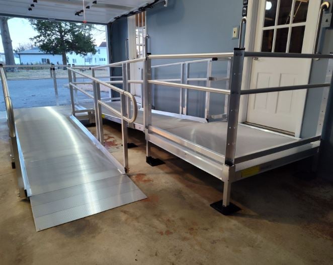 switchback wheelchair ramp installed in garage by Lifeway Mobility