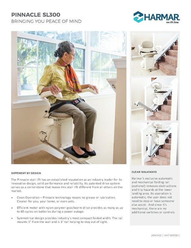 Lifeway-Harmar Pinnacle SL300 Stair Lift Brochure preview image