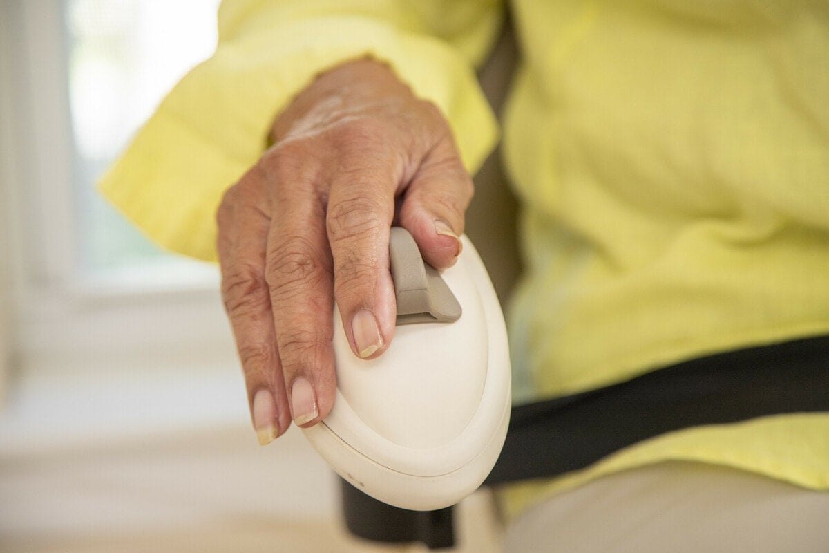 ergonomic armrest control on Harmar SL600 stairlift from Lifeway Mobility