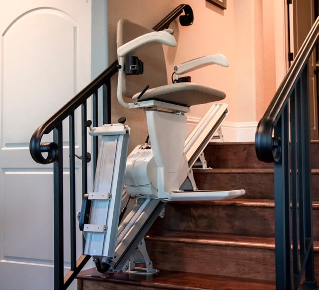 Harmar SL600 stairlift from Lifeway Mobility equipped with power folding rail