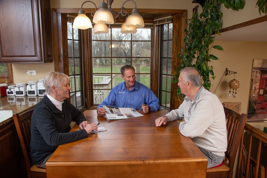 Lifeway Mobility consultant providing information about accessibility solutions in senior couple's home