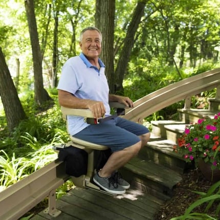 outdoor curved stair lift in Atlanta from Lifeway Mobility