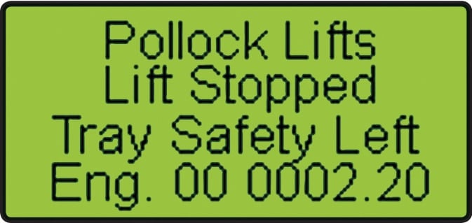 Fault source identified on Pollock elevator cab diagnostic display screen