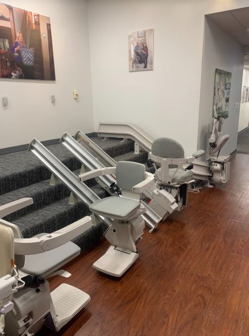 Bruno stairlifts in Lifeway Mobility Chicago remodeled showroom