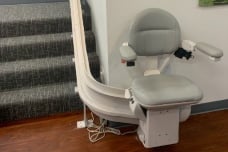 Bruno Elite custom curved stairlift in Lifeway Mobility Chicago remodeled showroom