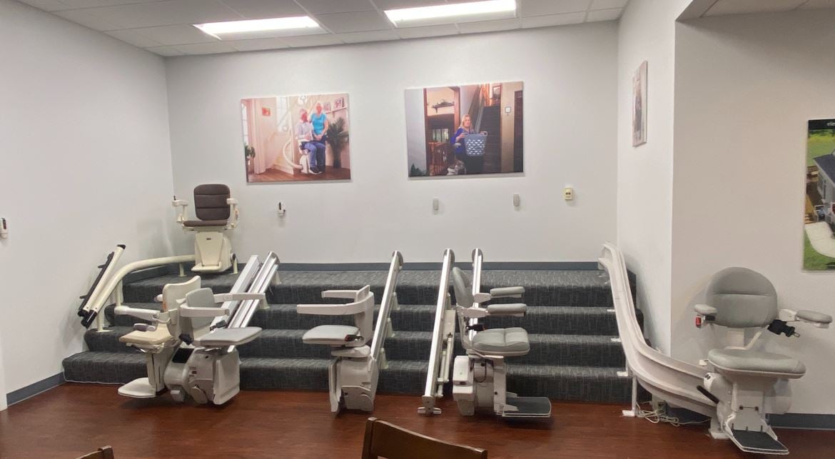 stair lifts in Lifeway Mobility Chicago newly remodeled showroom in Arlington Heights