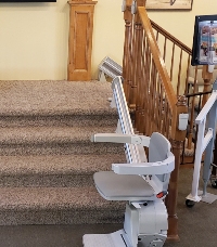 Bruno Elan stair lift with folding rail in Lifeway Denver stairlift showroom