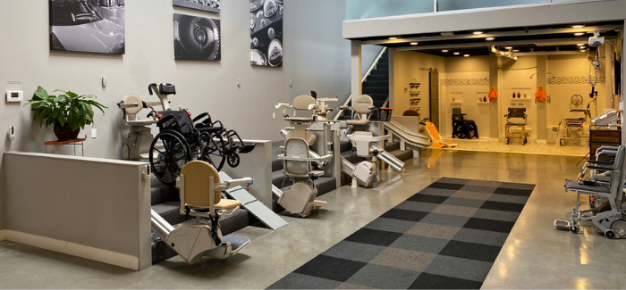 stair lifts in Lifeway Mobility showroom near Laguna Beach