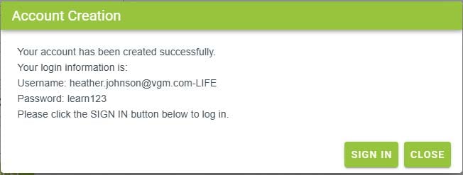 VGM account creation successful screenshot for obtaining CEU for Lifeway Mobility webinar