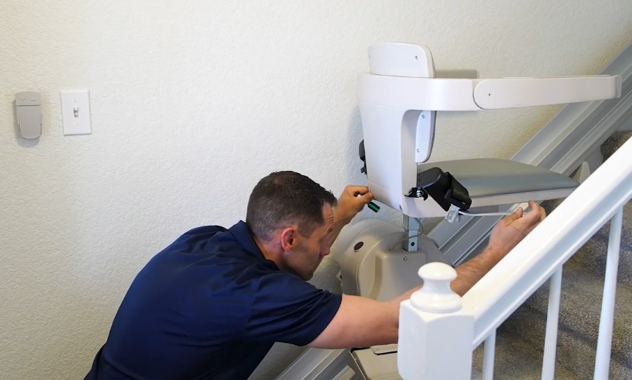 Lifeway Mobility technician completes stair lift installation in customer's home