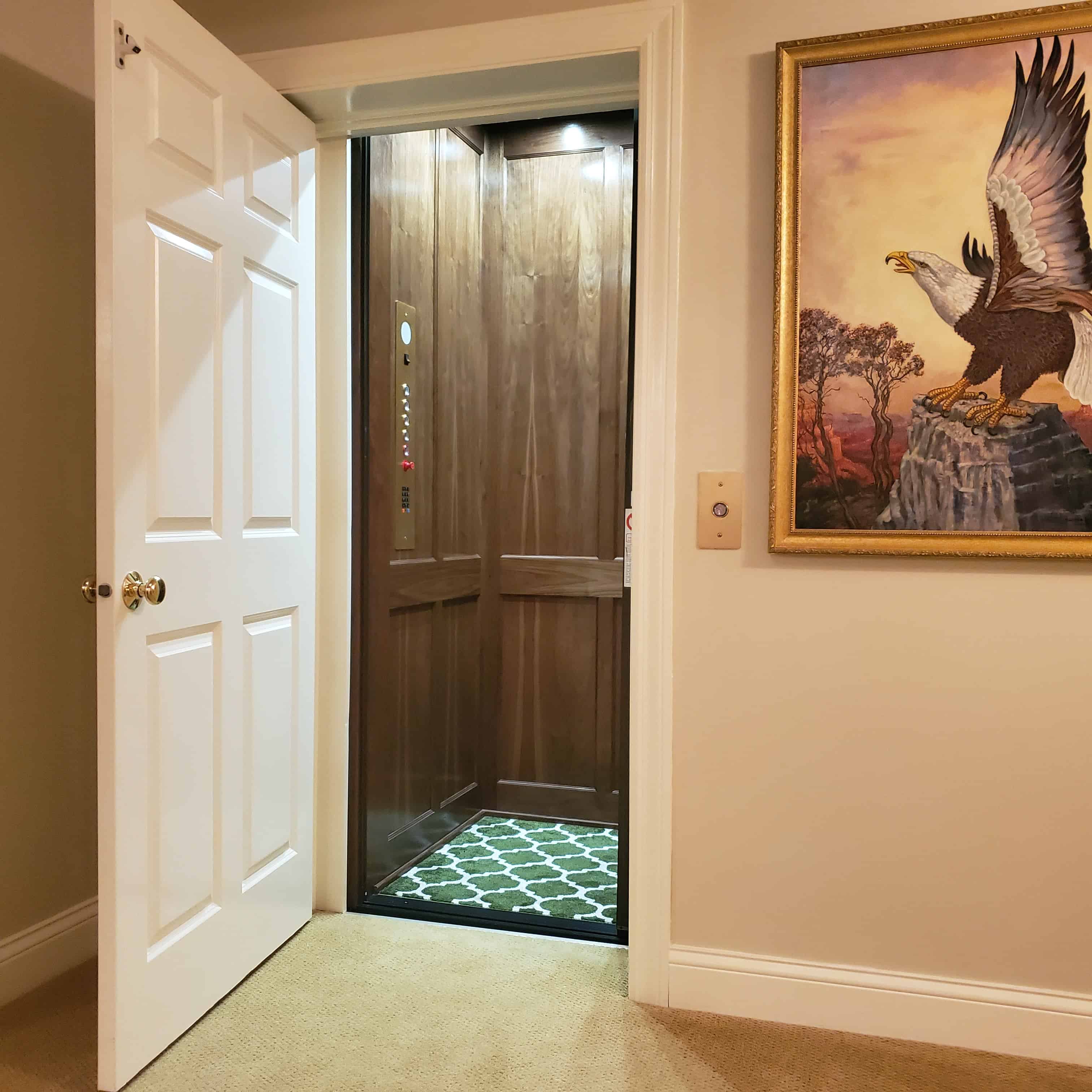 Home Elevator in hoistway installed by Lifeway Mobility