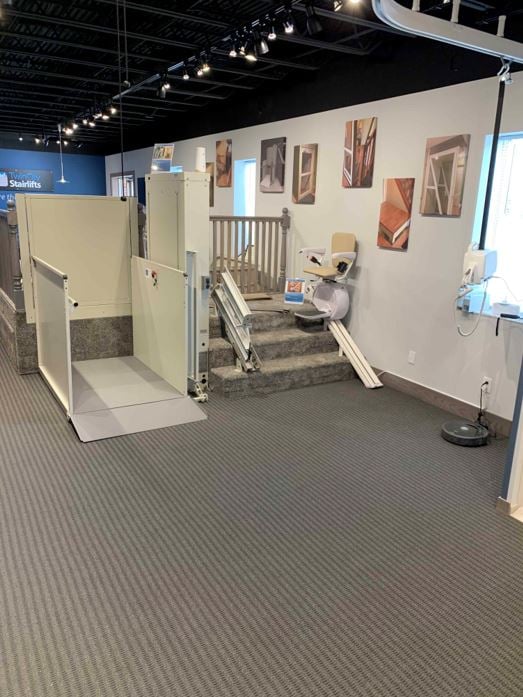 wheelchair lift and stair lift in Lifeway Mobility Minneapolis showroom