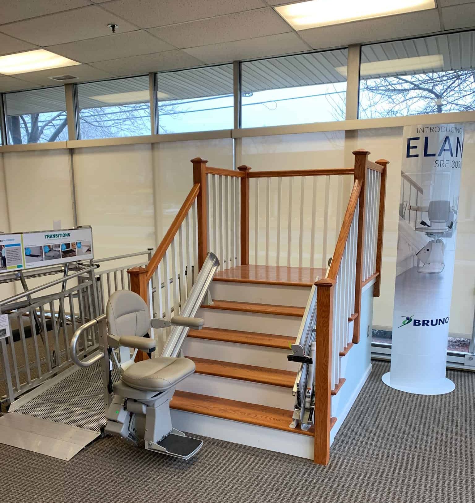 Bruno Elite stair lift in Lifeway Mobility showroom in Hartford, Connecticut