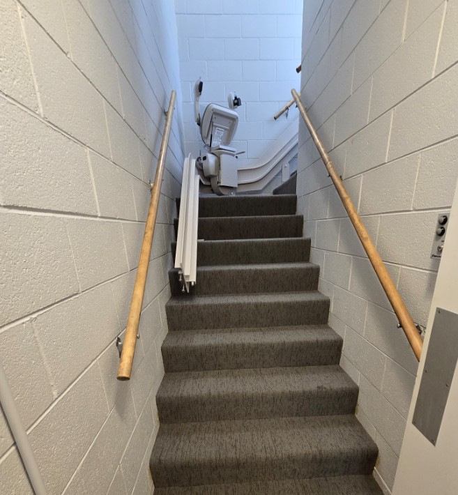new curved stair lift provided by Lifeway Mobility to improve Church accessibility