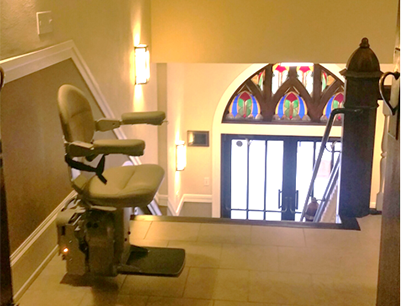 curved stair lift providing safe access to main area of worship in church