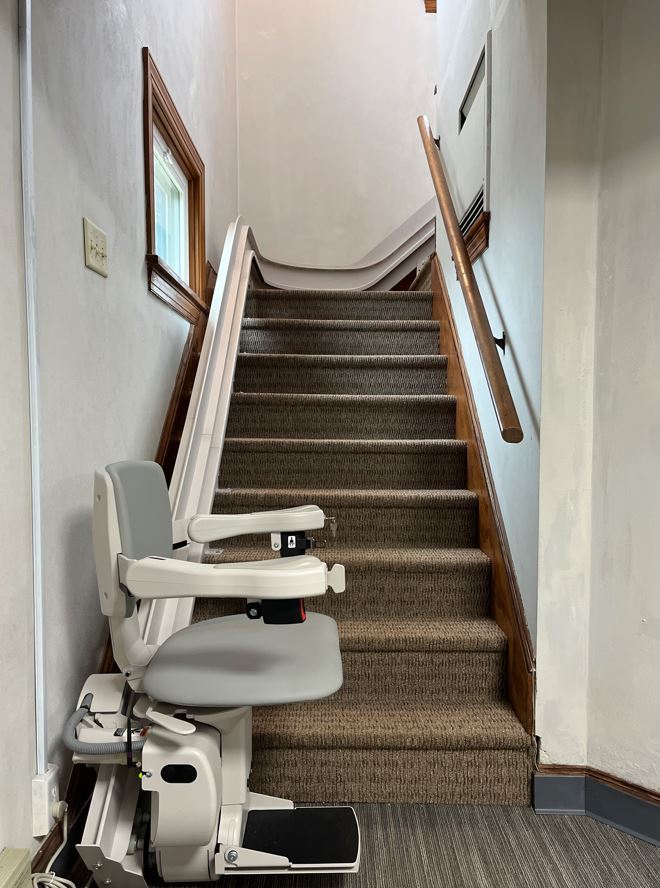 stairlift installed in Grace Bible Church in Phoenixville, PA