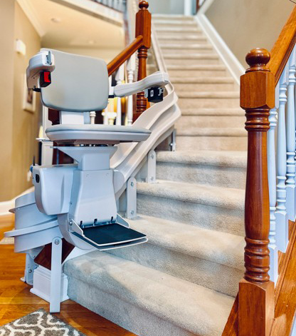 Curved Lifeway Mobility stair lift installed in a home