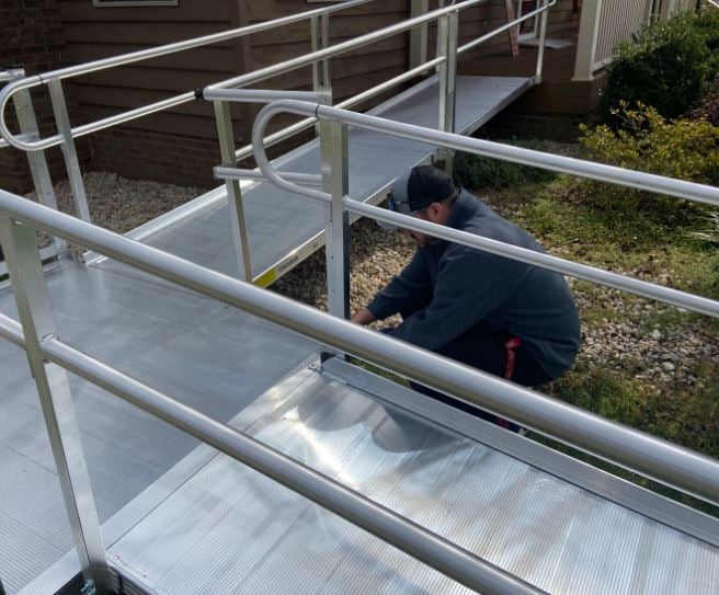 Lifeway Mobility technician installing wheelchair ramp in NC