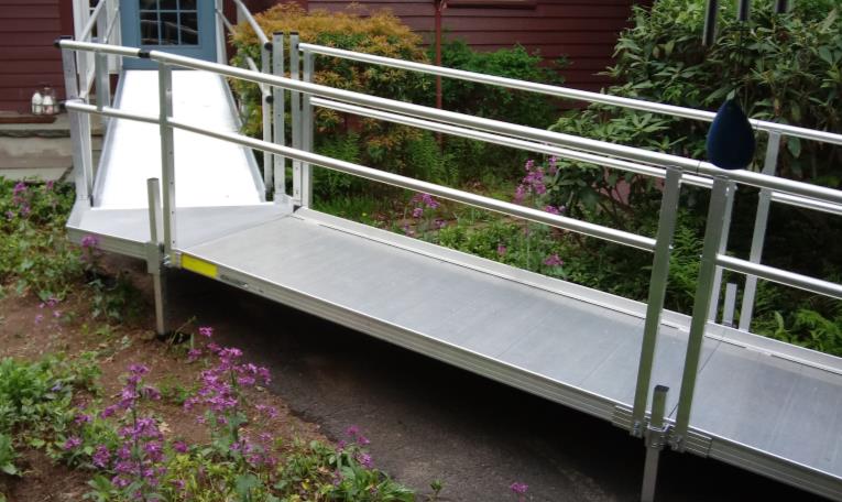 aluminum wheelchair ramp built with 45-degree angle platform option - installed by Lifeway Mobility
