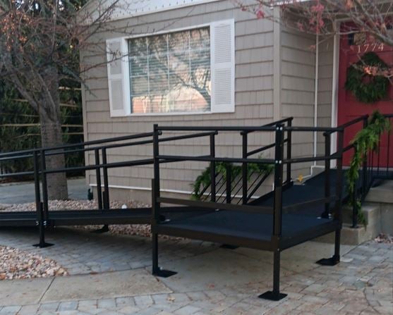 wheelchair ramp with black powder coat installed by Lifeway Mobility