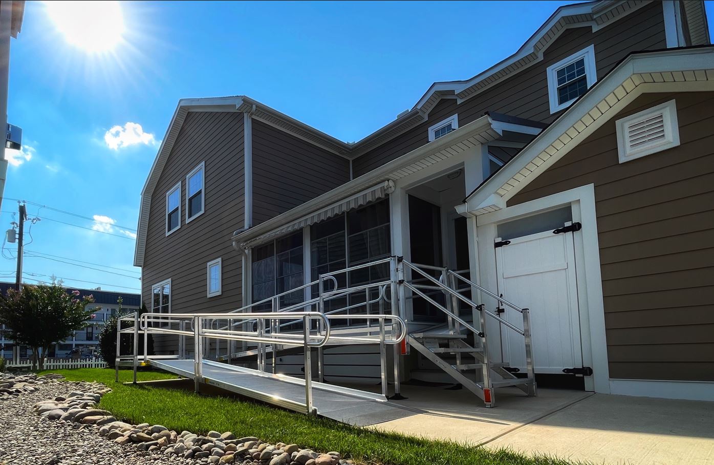 aluminum wheelchair ramp with stairs option installed by Lifeway Mobility