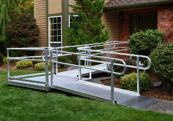 aluminum wheelchair ramp with two-line handrails
