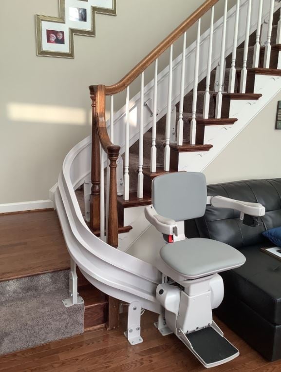 Bruno Elite curved stairlift with new seat installed by Lifeway Mobility