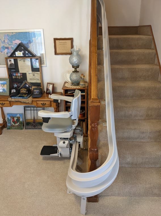 Bruno custom curved stairlift for veteran in Wichita KS