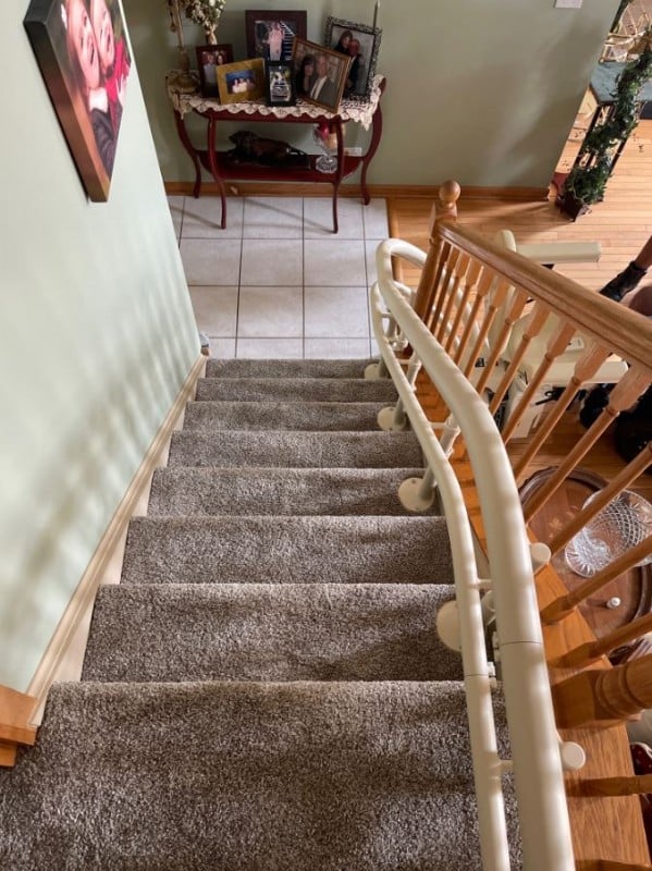 Harmar Helix curved stairlift rail installed by Lifeway Mobility