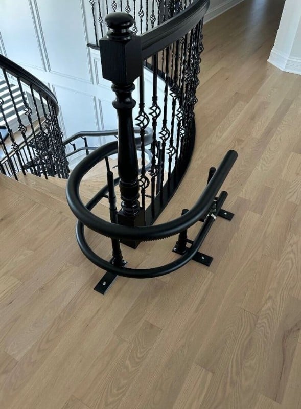 Harmar Helix curved stairlift with black painted rail Naperville IL