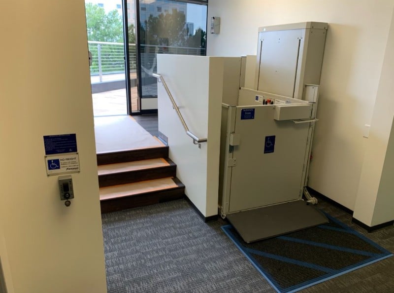 commercial vertical platform lift installed in office building in LA