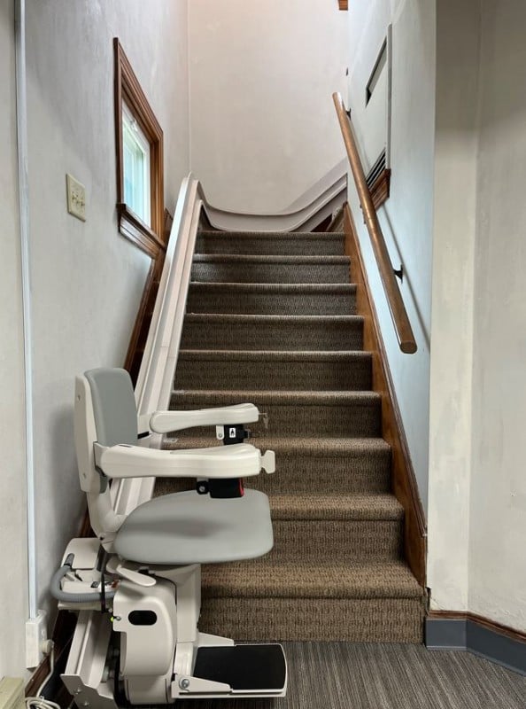 curved commercial stairlift installed in Phoenixville PA church by Lifeway Mobility