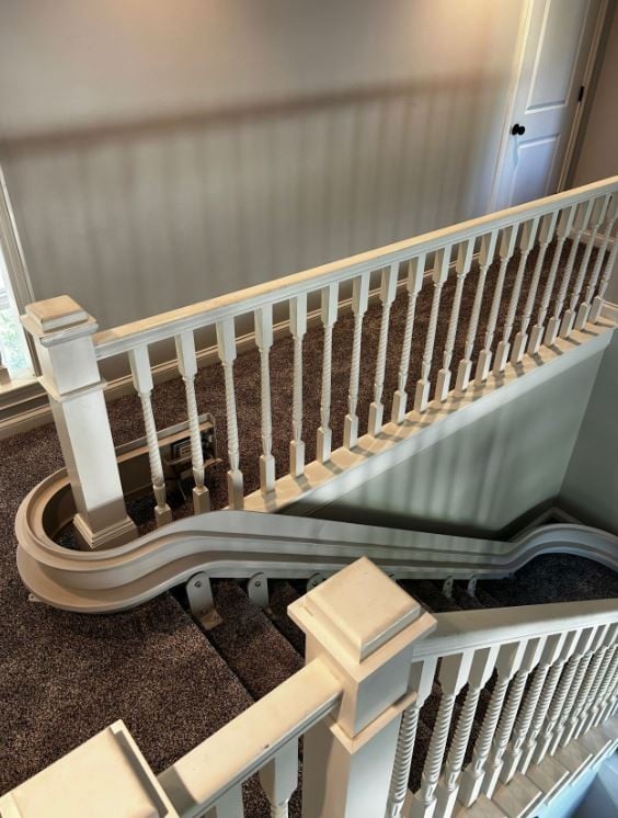 custom curved stairlift rail with 180 degree overrun in Indianapolis home from Lifeway Mobility