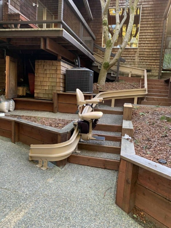 outdoor Bruno curved stairlift in San Francisco by Lifeway Mobility