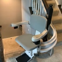 custom curved stairlift bottom landing in Maryland home from Lifeway Mobility