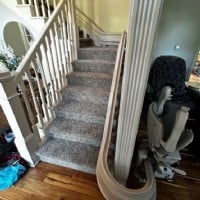 custom curved stairlift with 180 degree rail overrun at bottom landing Indianapolis