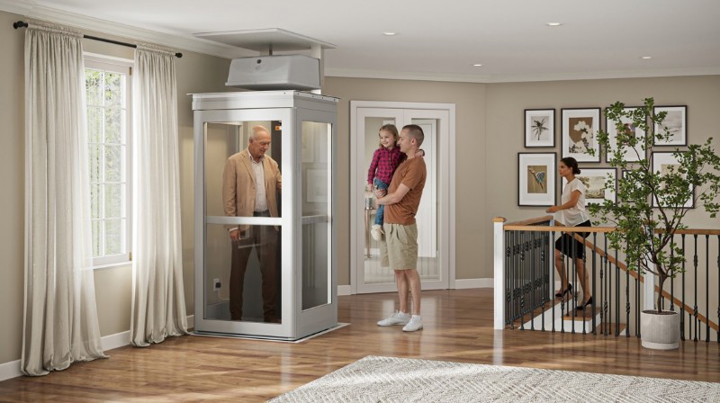 family waits for dad to exit Lifeway Mobility Pollock home lift
