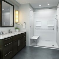 best bath barrier free shower with subway tile grab bars and shower bench