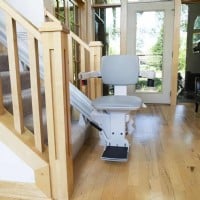 Bruno Elite stairlift with new seat at bottom landing