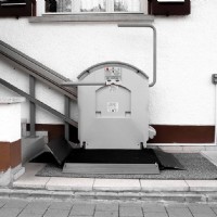 Garaventa Xpress II IPL at bottom of stairs by Lifeway Mobility