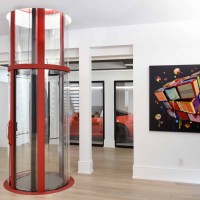 vuelift mini glass elevator with red frame