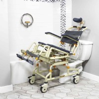 SB2T tub transfer system with tilt from Lifeway Mobility reclined over toilet