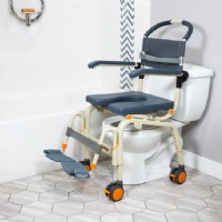 SB6C shower chair from Lifeway Mobility fully rolled over toilet in bathroom