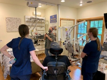 customer OTs and family visit Lifeway showroom in Denver to explore safe toileting options