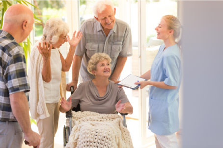 nurse meeting with family and their senior parent